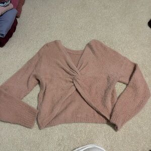 Cozy Pink Twist-Front Sweater